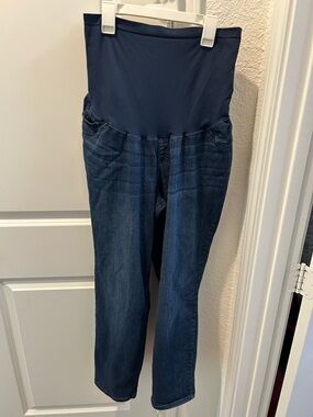 Indigo Blue Straight-Leg Maternity Jeans in Dark Blue